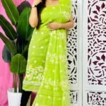 2 Piece Unstitched Sunflower Jamdani Churidar Set - Bright Olive