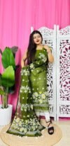 2 Piece Unstitched Sunflower Jamdani Churidar Set - Camo Green