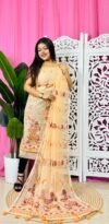 Unstitched 2 Piece Jamdani Churidar Set - Dark Cream