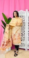 Unstitched 2 Piece Jamdani Churidar Set - Dark Cream