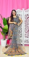 Unstitched 2 Piece Jamdani Churidar Set - Davy Grey