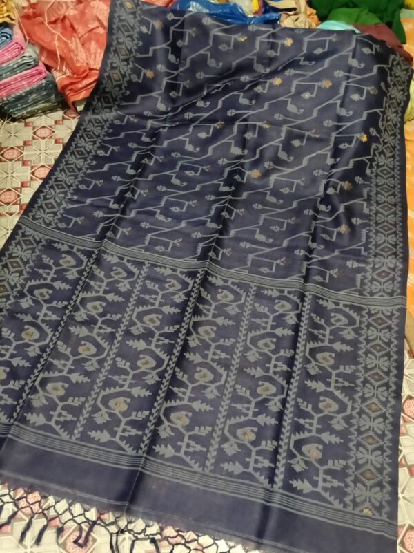 Pure Gachi Tussar Handloom Jamdani Sari With Blouse Piece - Davy Grey