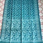 Pure Gachi Tussar Handloom Jamdani Sari With Blouse Piece - Deep Aqua