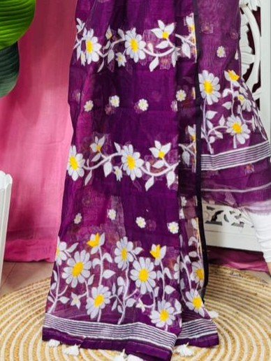 2 Piece Unstitched Sunflower Jamdani Churidar Set - Deep Purple