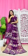 2 Piece Unstitched Sunflower Jamdani Churidar Set - Deep Purple