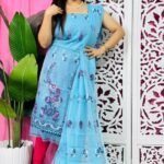 Unstitched 2 Piece Jamdani Churidar Set - Denim Blue
