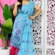 Unstitched 2 Piece Jamdani Churidar Set - Denim Blue