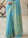 Nayan Tara Soft Dhakai Jamdani Saree - Dirty Blue