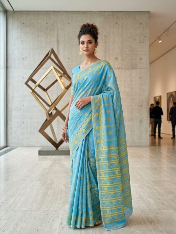 Nayan Tara Soft Dhakai Jamdani Saree - Dirty Blue