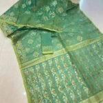Dusty Teal Soft Joriwork Jamdani Sari With Blouse Piece