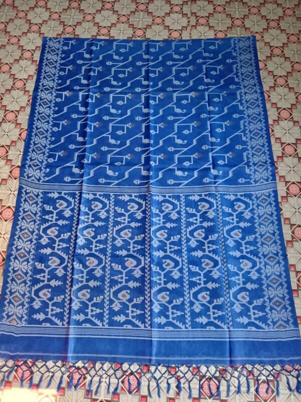 Pure Gachi Tussar Handloom Jamdani Sari With Blouse Piece - Fun Blue