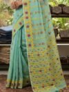Nayan Tara Soft Dhakai Jamdani Saree - Greyish Teal