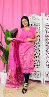 Unstitched 2 Piece Jamdani Churidar Set - Hot Pink