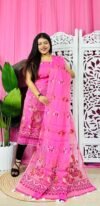 Unstitched 2 Piece Jamdani Churidar Set - Hot Pink
