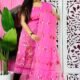 Unstitched 2 Piece Jamdani Churidar Set - Hot Pink