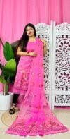 Unstitched 2 Piece Jamdani Churidar Set - Hot Pink