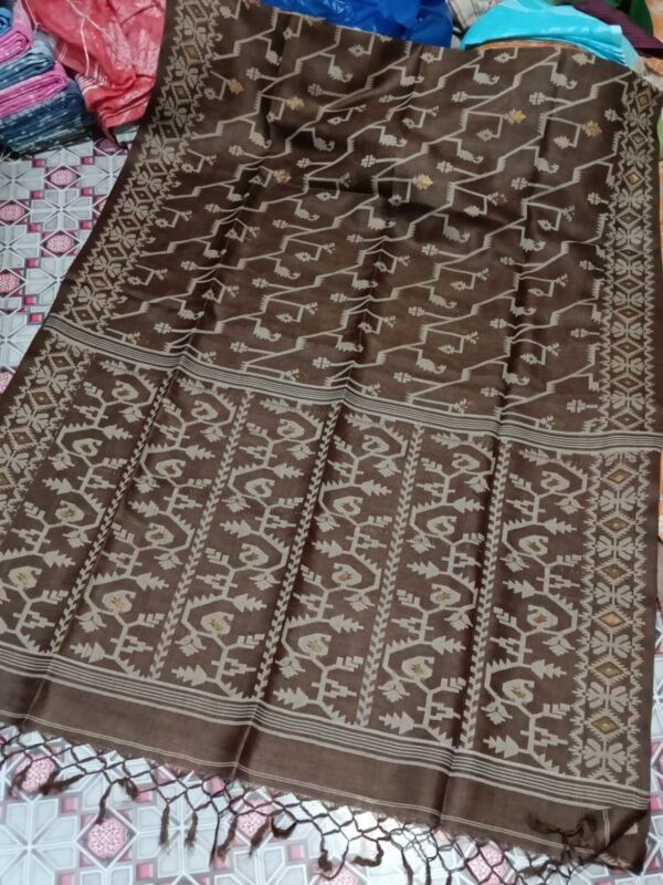 Pure Gachi Tussar Handloom Jamdani Sari With Blouse Piece - Judge Grey