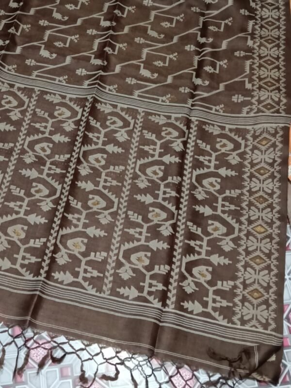 Pure Gachi Tussar Handloom Jamdani Sari With Blouse Piece - Judge Grey