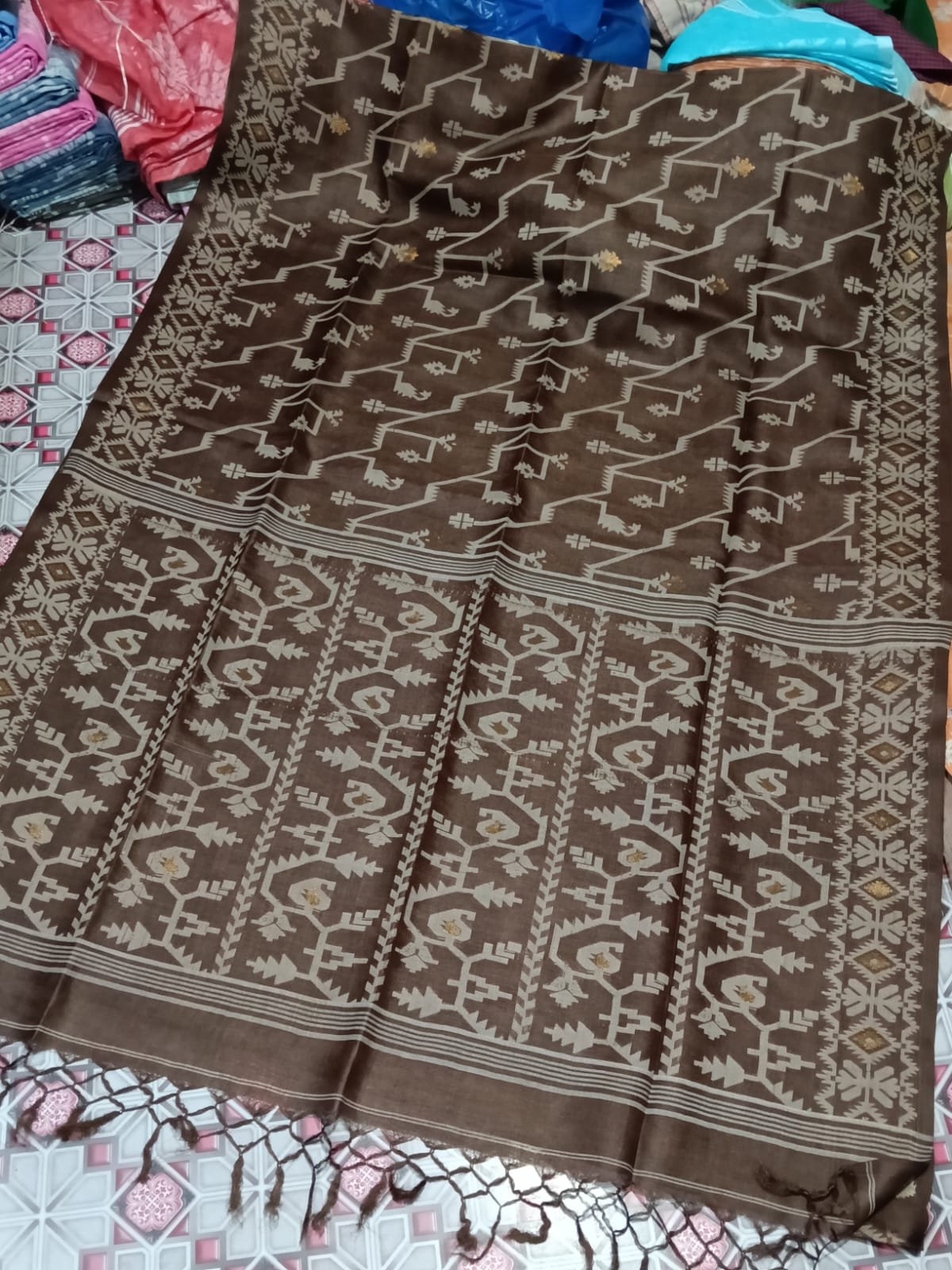 Pure Gachi Tussar Handloom Jamdani Sari With Blouse Piece - Judge Grey Pure Gachi Tussar Handloom Jamdani Sari With Blouse Piece - Judge Grey