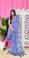 Unstitched 2 Piece Jamdani Churidar Set - Lavender Blue