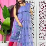 Unstitched 2 Piece Jamdani Churidar Set - Lavender Blue