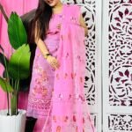 Unstitched 2 Piece Jamdani Churidar Set - Lavender Rose
