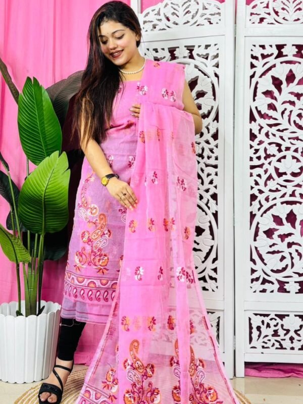 Unstitched 2 Piece Jamdani Churidar Set - Lavender Rose