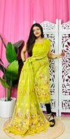 Unstitched 2 Piece Jamdani Churidar Set - Lemon