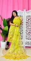 Unstitched 2 Piece Jamdani Churidar Set - Lemon