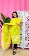 2 Piece Unstitched Sunflower Jamdani Churidar Set - Lemon Yellow