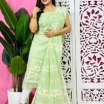 2 Piece Unstitched Sunflower Jamdani Churidar Set - Light Grey Green