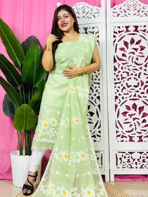 2 Piece Unstitched Sunflower Jamdani Churidar Set - Light Grey Green