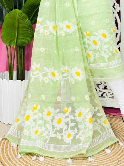 2 Piece Unstitched Sunflower Jamdani Churidar Set - Light Grey Green