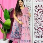 Unstitched 2 Piece Jamdani Churidar Set - Light Mauve