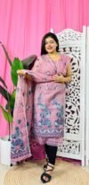 Unstitched 2 Piece Jamdani Churidar Set - Light Mauve