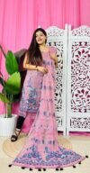 Unstitched 2 Piece Jamdani Churidar Set - Light Mauve