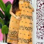 2 Piece Unstitched Sunflower Jamdani Churidar Set - Light Orange