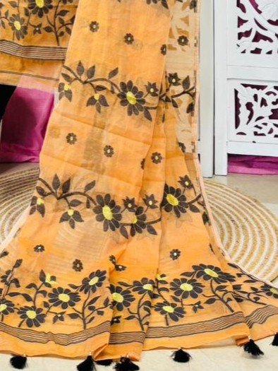 2 Piece Unstitched Sunflower Jamdani Churidar Set - Light Orange