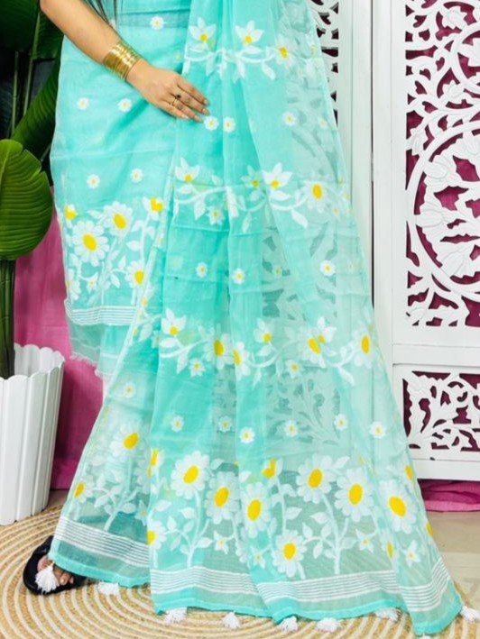 2 Piece Unstitched Sunflower Jamdani Churidar Set - Light Sea Green