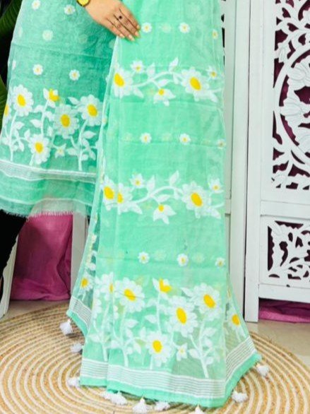 2 Piece Unstitched Sunflower Jamdani Churidar Set - Light Teal