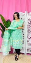 2 Piece Unstitched Sunflower Jamdani Churidar Set - Light Teal