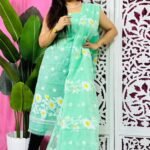 2 Piece Unstitched Sunflower Jamdani Churidar Set - Light Teal