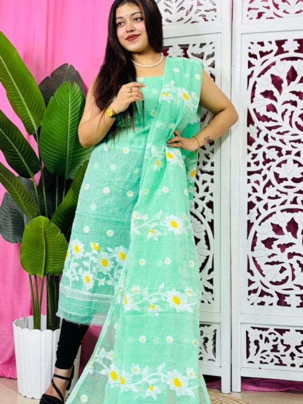2 Piece Unstitched Sunflower Jamdani Churidar Set - Light Teal
