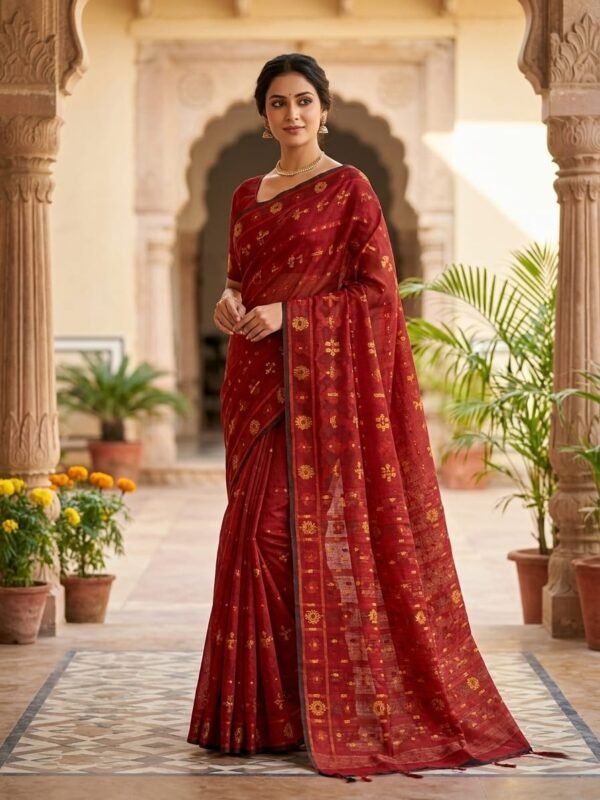Nayan Tara Soft Dhakai Jamdani Saree - Maroon