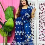 2 Piece Unstitched Sunflower Jamdani Churidar Set - Navy Blue