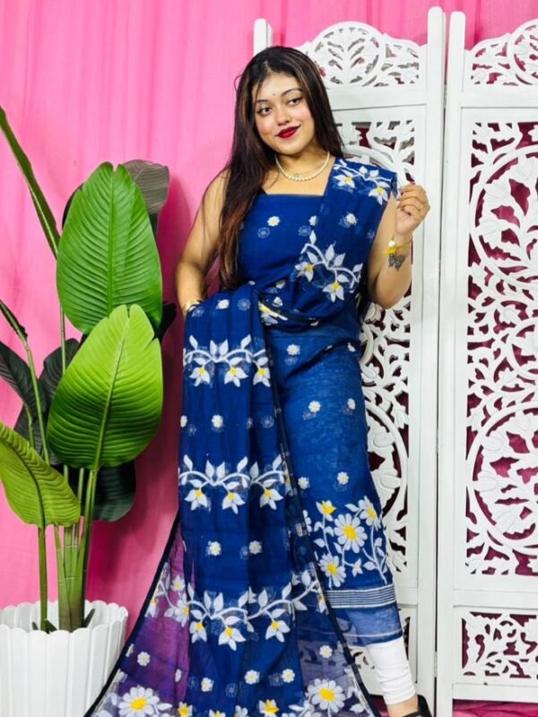 2 Piece Unstitched Sunflower Jamdani Churidar Set - Navy Blue