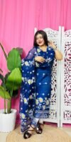 2 Piece Unstitched Sunflower Jamdani Churidar Set - Navy Blue