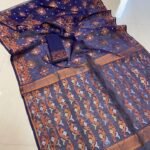 Navy Blue Soft Joriwork Jamdani Sari With Blouse Piece