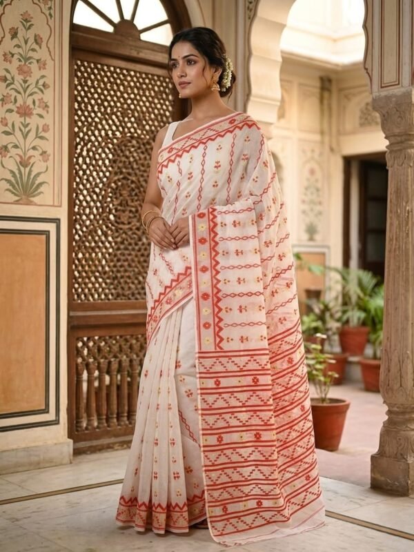 Nayan Tara Soft Dhakai Jamdani Saree - Off White