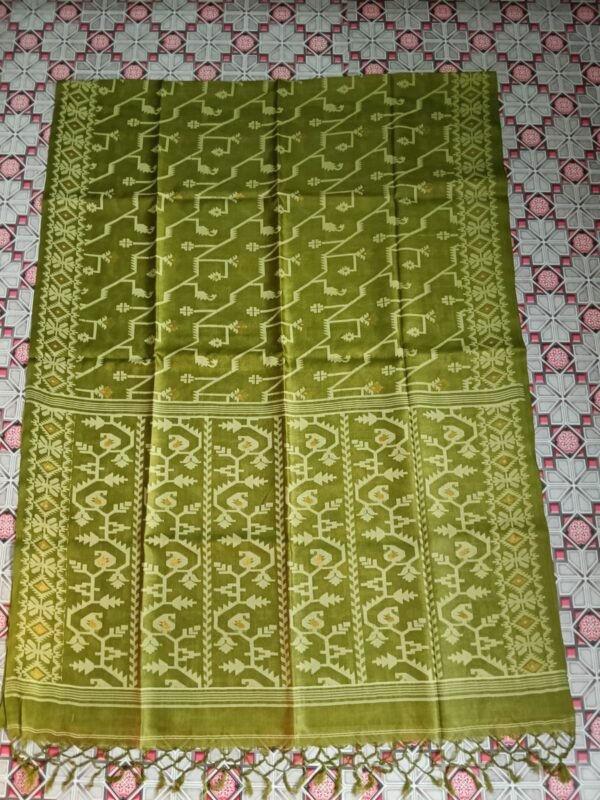 Pure Gachi Tussar Handloom Jamdani Sari With Blouse Piece - Olive Green